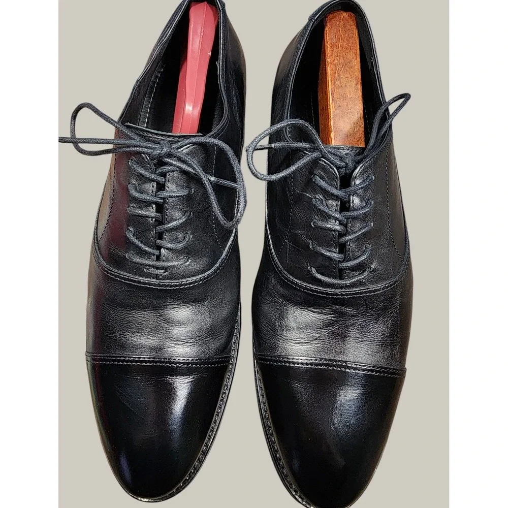 Gordon Rush Men Black Leather Cap Toe Oxford Dress Shoes Mitchell Style Sz 9 1/2